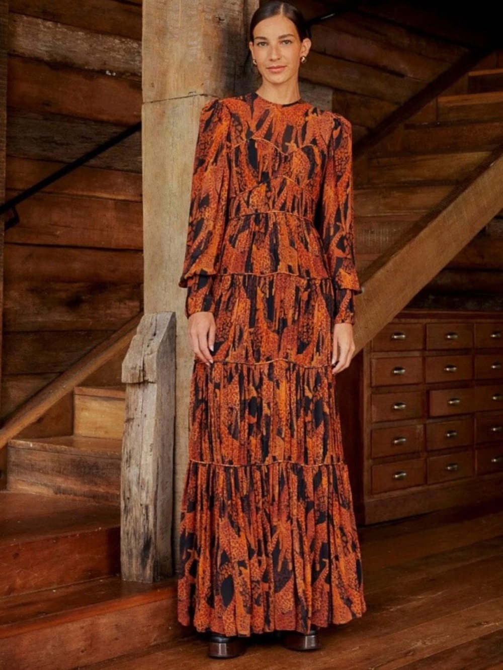 FARM Rio Giraffes Puff Sleeve Maxi Dress small - Picture 9 of 9